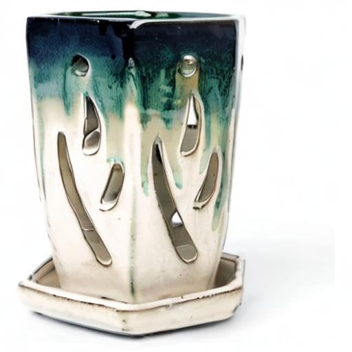 rePotme 4 x 6 inch Ceramic Orchid Pot (Evergreen Emerald Over Cream) - Hexagon Orchid Pot with Holes - Image 4